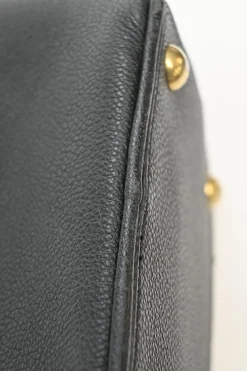 Black leather Emanuelle drawstring bucket bag