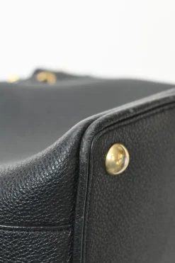 Black leather Emanuelle drawstring bucket bag