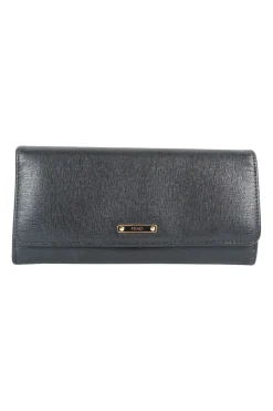 Black leather flap continental wallet