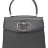 Black leather Gancini top handle bag