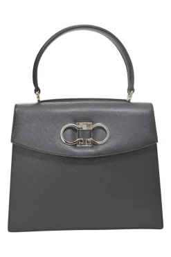 Black leather Gancini top handle bag