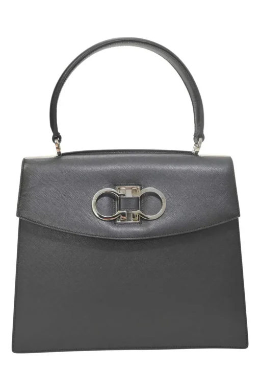 Black leather Gancini top handle bag