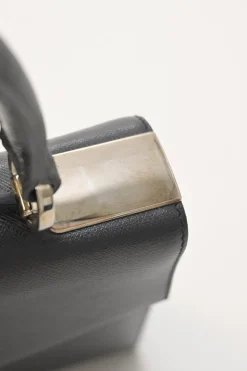 Black leather Gancini top handle bag