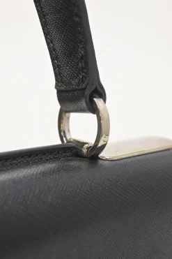 Black leather Gancini top handle bag
