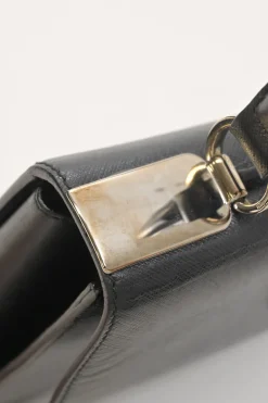 Black leather Gancini top handle bag