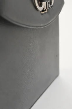 Black leather Gancini top handle bag