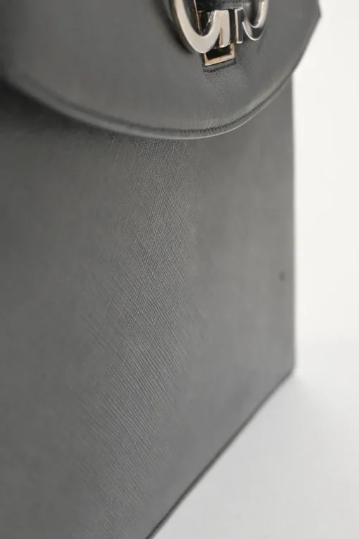 Black leather Gancini top handle bag