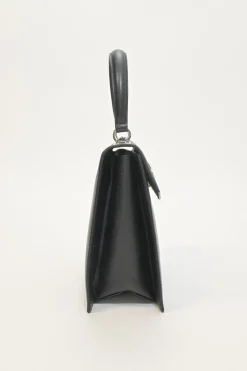 Black leather Gancini top handle bag