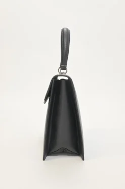 Black leather Gancini top handle bag