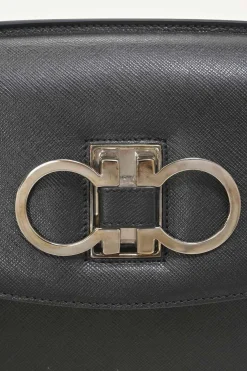 Black leather Gancini top handle bag