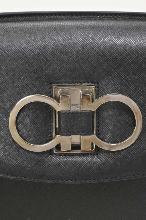 Black leather Gancini top handle bag