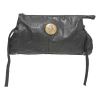 Black leather Hystetria zip pouch featuring gold-tone metallic medallion appliqué