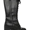 Black Leather Knee-high Biker Boots