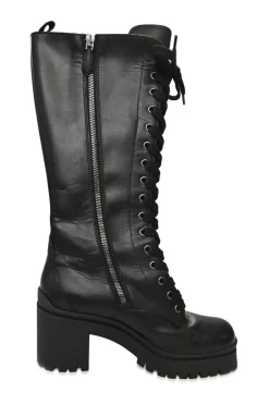 Black Leather Knee-high Biker Boots