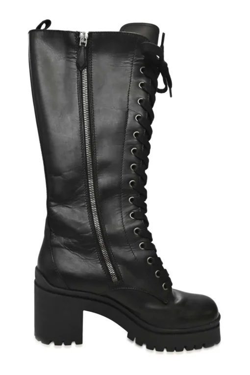 Black Leather Knee-high Biker Boots