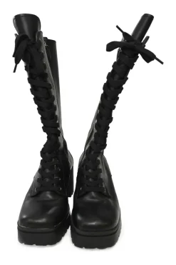 Black Leather Knee-high Biker Boots