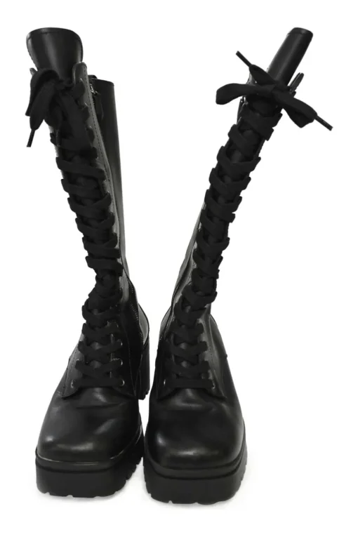 Black Leather Knee-high Biker Boots