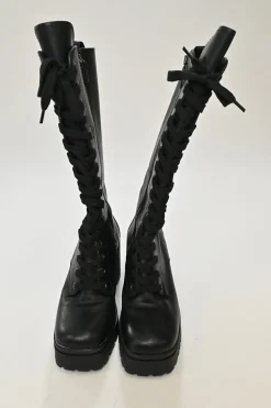 Black Leather Knee-high Biker Boots