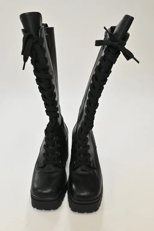 Black Leather Knee-high Biker Boots