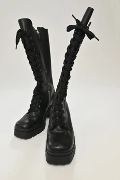 Black Leather Knee-high Biker Boots