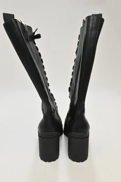 Black Leather Knee-high Biker Boots