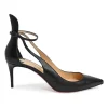 Black leather Mascara 70 cut-out pointed-toe red sole pumps with adjustable ankle strap