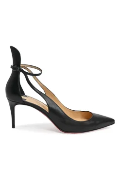 Black leather Mascara 70 cut-out pointed-toe red sole pumps with adjustable ankle strap
