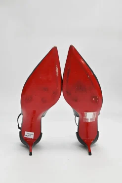 Black leather Mascara 70 cut-out pointed-toe red sole pumps with adjustable ankle strap