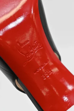 Black leather Mascara 70 cut-out pointed-toe red sole pumps with adjustable ankle strap