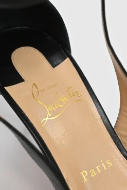 Black leather Mascara 70 cut-out pointed-toe red sole pumps with adjustable ankle strap