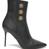 Black leather pointed-toe Roni ankle boots with coat of arms shank buttons