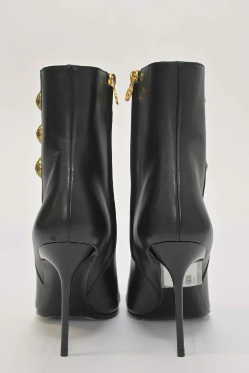 Black leather pointed-toe Roni ankle boots with coat of arms shank buttons