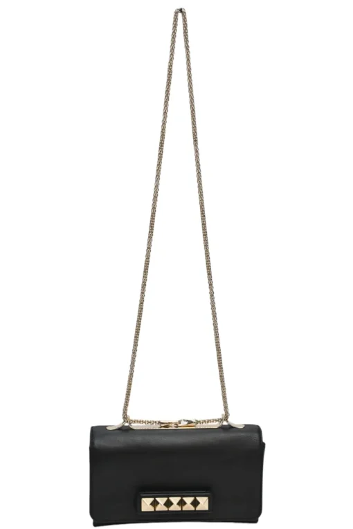 Black leather Va Voom chain crossbody flap bag