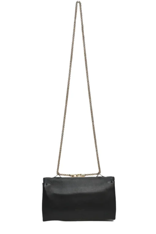 Black leather Va Voom chain crossbody flap bag