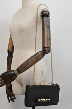 Black leather Va Voom chain crossbody flap bag