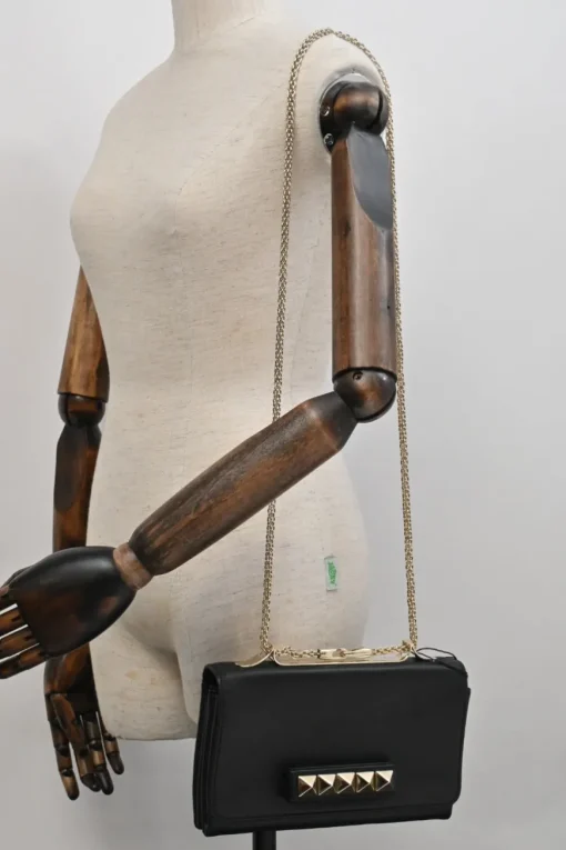Black leather Va Voom chain crossbody flap bag