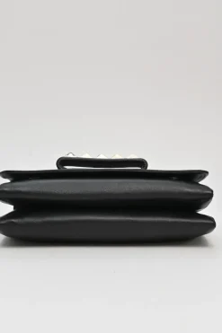 Black leather Va Voom chain crossbody flap bag