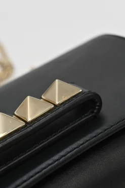 Black leather Va Voom chain crossbody flap bag