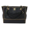 Black matelassé calfskin chained shopping tote