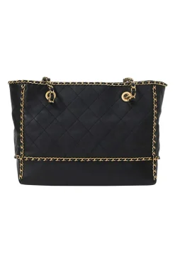 Black matelassé calfskin chained shopping tote