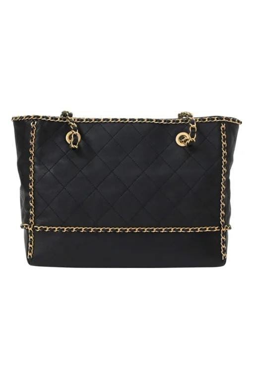 Black matelassé calfskin chained shopping tote