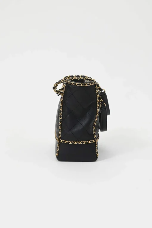 Black matelassé calfskin chained shopping tote