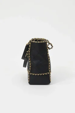 Black matelassé calfskin chained shopping tote
