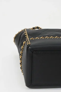 Black matelassé calfskin chained shopping tote