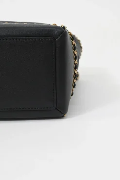 Black matelassé calfskin chained shopping tote