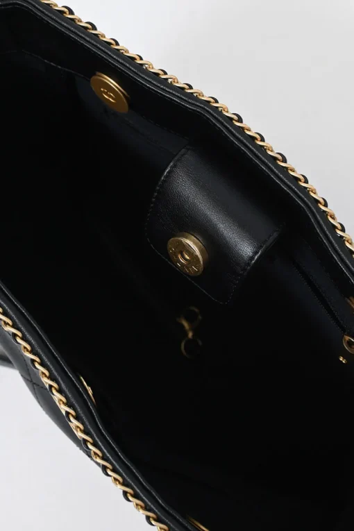 Black matelassé calfskin chained shopping tote