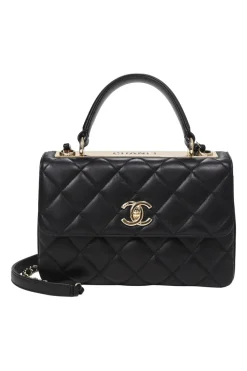 Black matelassé calfskin Small Trendy CC bag with gold-tone hardware