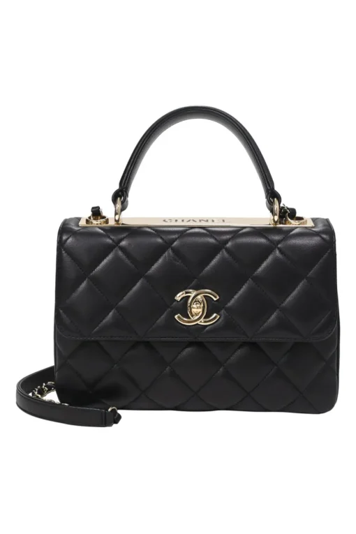 Black matelassé calfskin Small Trendy CC bag with gold-tone hardware