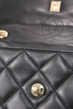 Black matelassé calfskin Small Trendy CC bag with gold-tone hardware