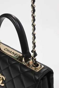 Black matelassé calfskin Small Trendy CC bag with gold-tone hardware